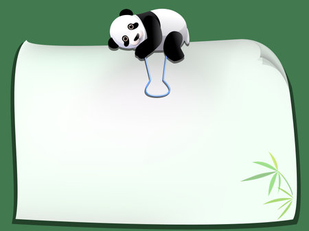 panda cartoon paper clip with blank paperのイラスト素材
