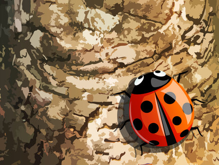  ladybug on tree trunk ,vectorのイラスト素材