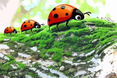 three Ladybug on the tree,summer,spring,vectorのイラスト素材