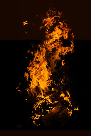 fire isolated over black backgroundの写真素材