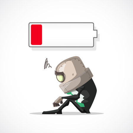 businessman tired sitting on floor with low power,business concept
