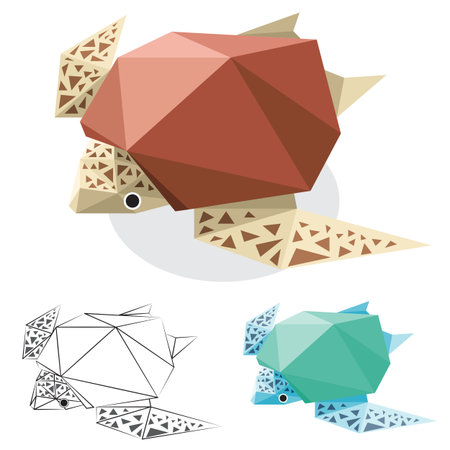 turtle illustration graphic art in low polygon , geometric illustration, origami artの写真素材