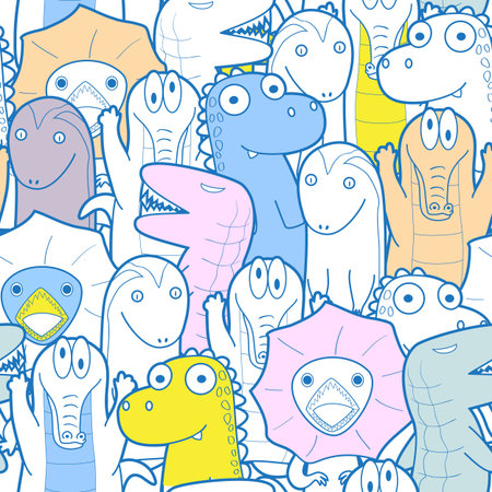 Seamless pattern of reptile animals in soft color  style use as background, wallpaper, card and wrap paperの写真素材