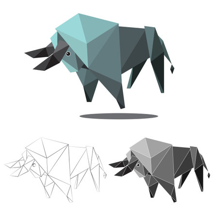 buffalo ilustrstion graphic art in low polygon vector , geometric illustrationの写真素材