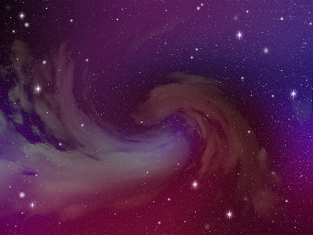 Colorful Twirl cloud night sky with stars, abstract science background