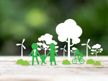 ecology and environment concept, photographic mixed with illustrationの写真素材