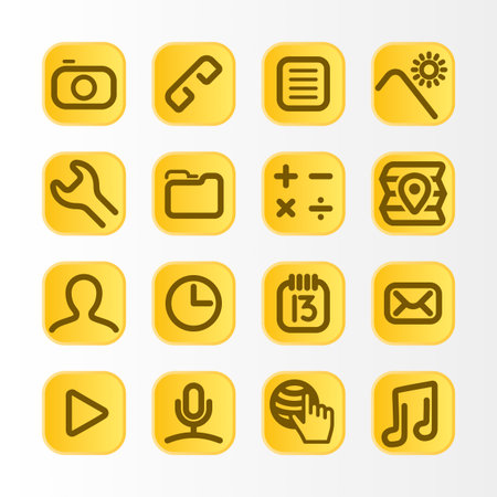 Mobile phone user interface icon set. Soft gold effect Ui design.のイラスト素材
