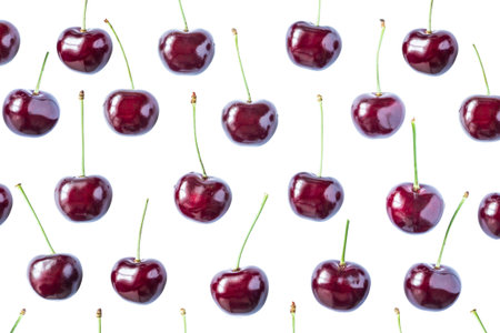 Set of beautiful red cherry isolated on white background. For backgroundの写真素材