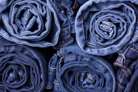 Jeans background. Texture. Roll.の写真素材