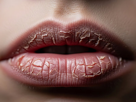Closeup shot of a beautiful female lips with smeared lipstick.の素材
