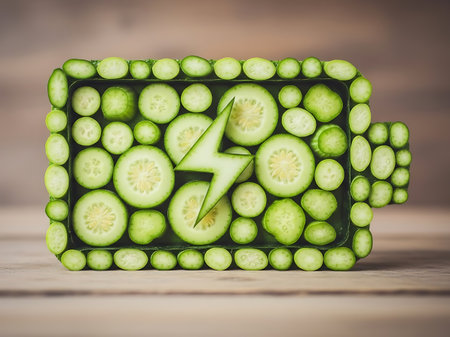 Sliced cucumber in a cube on a wooden background.の素材