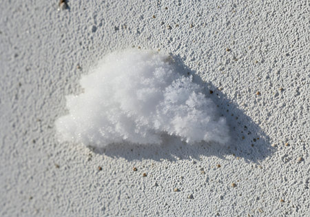 Close up of a small pile of white granular salt crystal on surfaceの素材