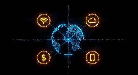 Digital global network connecting finance, mobile, cloud, and wifi serviceの素材