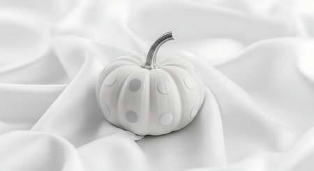 Small white decorative pumpkin with polka dots on silkの素材