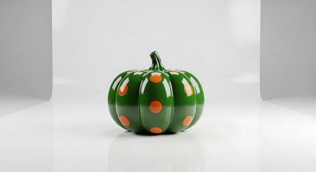Glossy green pumpkin with orange polka dots isolated on white backgroundの素材
