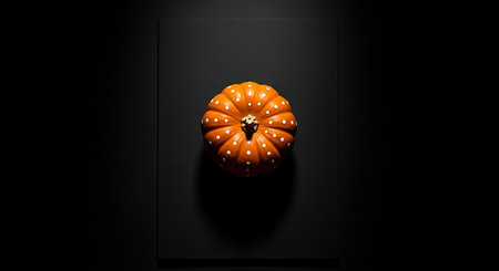 Small orange pumpkin with white dots on dark backgroundの素材