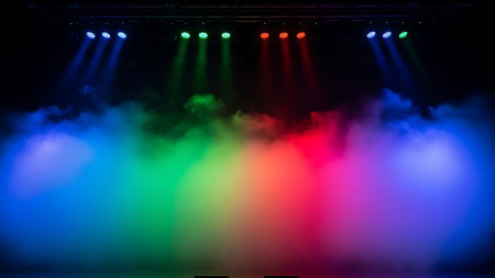 Colorful stage lighting with smoke effects for concert or showの素材