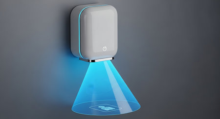 Modern automatic hand sanitizer dispenser with blue light projectionの素材