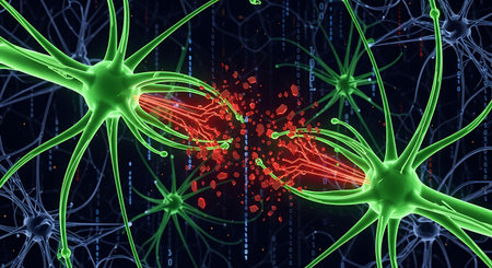 Abstract illustration of neuron synapse transmission and neural networkの素材