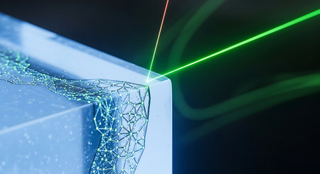 Laser beam processing a material surface with digital network overlayの素材