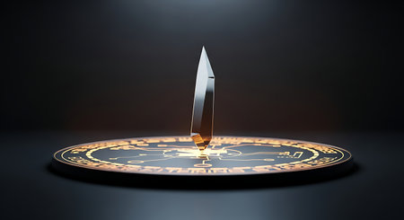 Mystical crystal shard standing on glowing occult magic circleの素材