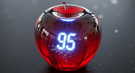 Glowing red apple shaped object displaying the number 95の素材