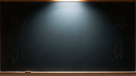 Empty blackboard illuminated by a spotlight with faint chalk drawingの素材