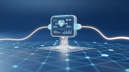 Digital health monitoring device displays heart rate and data on networkの素材