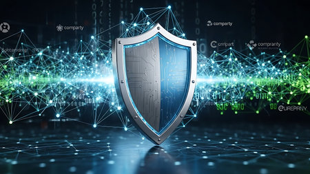 Digital shield protecting network with binary code and connection pointsの素材