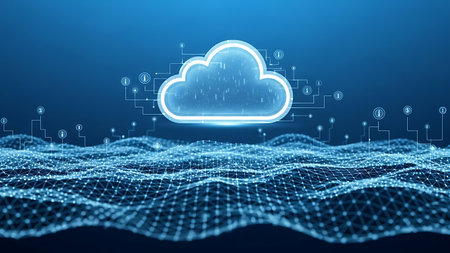 Digital cloud computing network connection, technology and data concept backgroundの素材