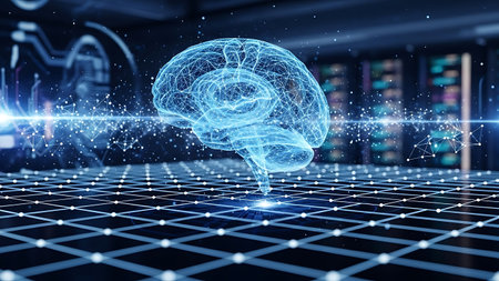 Digital brain connects to global network, symbolizing artificial intelligence and innovationの素材