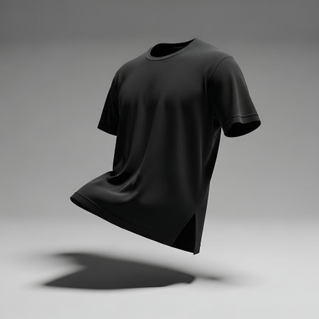 Plain black short sleeve crew neck t-shirt floating mockup for apparel designの素材