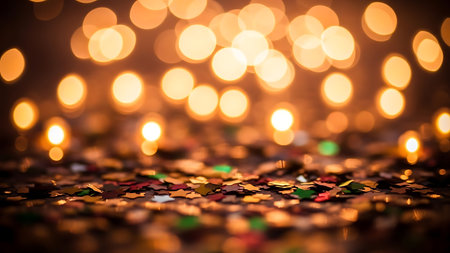 Celebratory confetti and bokeh lights in partyの素材