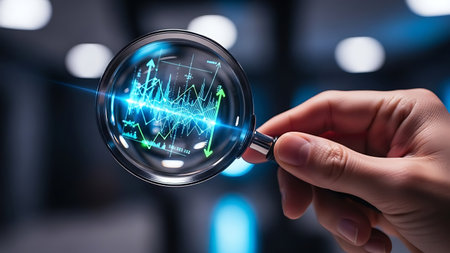 Analyzing financial trends through a magnifying glassの素材