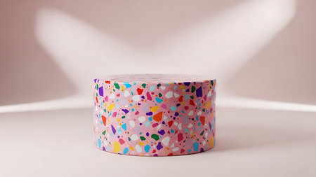 A roll of colorful washi tape with confetti design on a beige backgroundの素材