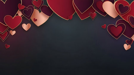Luxury Burgundy and Gold Heart Border on Dark Backgroundの素材
