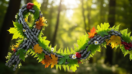Mechanical Awareness Ribbon Made of Bicycle Chain and Leavesの素材