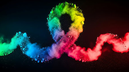 Vibrant Rainbow Color Powder Awareness Ribbon on Blackの素材