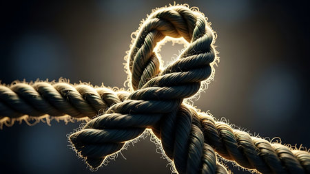 Strong Awareness Ribbon Symbol Made of Thick Nautical Ropeの素材