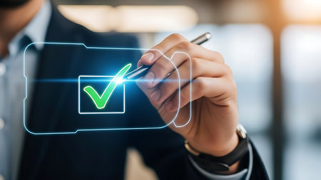 Task Validation and Project Management Concept with Green Tick Iconの素材