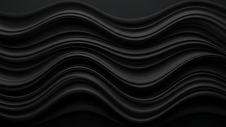 Luxurious Black 3D Rippled Texture Abstract Wave Pattern Backgroundの素材