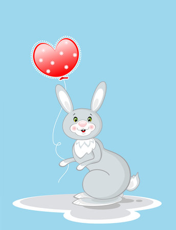 Grey hare with a red balloon のイラスト素材