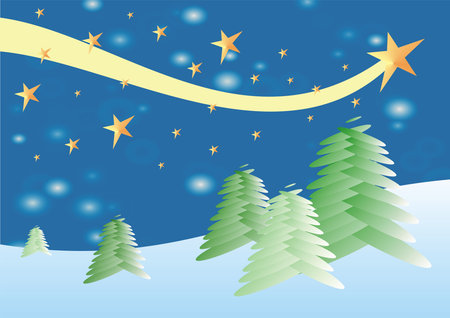Winter scene with christmas trees and waving starのイラスト素材