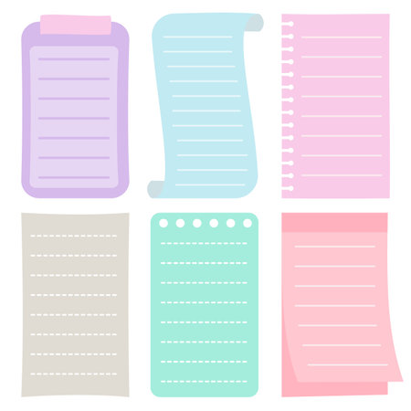 Set of notebook paper and sticky notes. Vector illustration in flat style.のイラスト素材