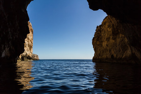Blue water in  caves in the mediterranean seaの写真素材