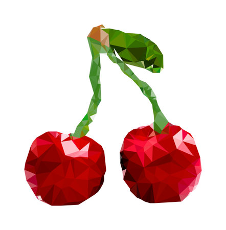 Geometrical Cherry Fruits Illustration isolated on white backgroundのイラスト素材