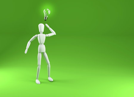 3d render illustration of person with a light bulb. Eureka / Thginking Conceptの写真素材