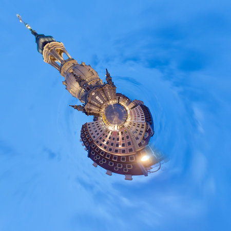 Visiting the inner city of Dresden during twilight from a tiny world perspective