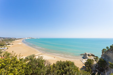Vieste, Apulia, Italy - View from a viewpoint above the bay of Viesteの写真素材