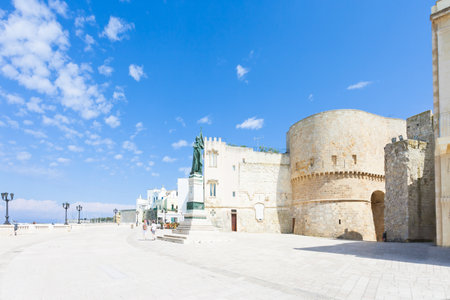 Otranto, Apulia, Italy - Promenade of Otranto in front of the historic city gate